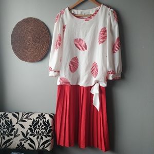 Vintage Orite pleated dress red and white